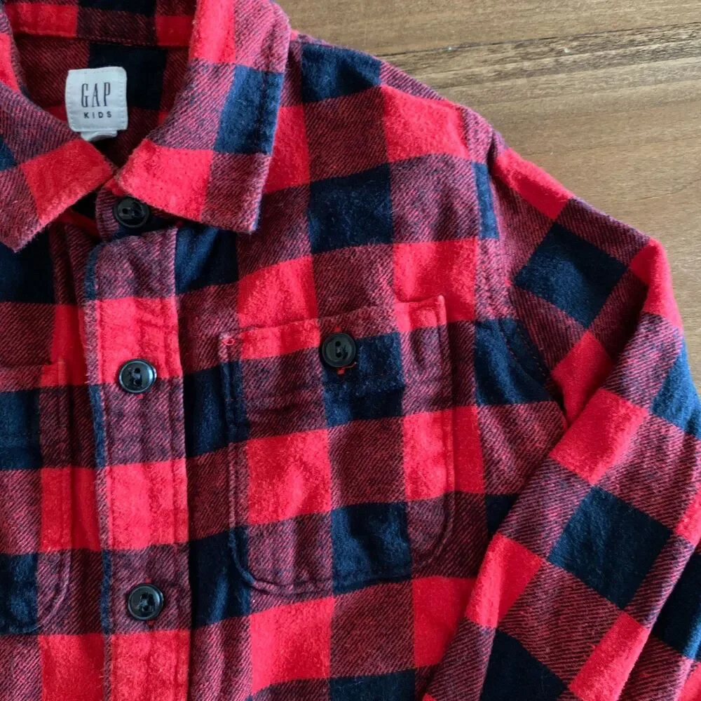 Gap Red & Black Buffalo Plaid Collared Shirt Boys' XS
